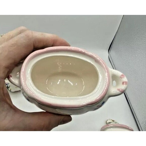 VTG The Haldon Group BUNNY RABBIT FLORAL Ceramic Sugar Creamer Bowl 1990 Cottage - Picture 9 of 16